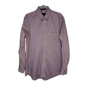 Allen Edmonds Men's M Check Stretch Cotton Long Sleeve Button Down Shirt